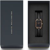 Buy Shop Daniel Wellington Quadro Sheffield Black Dial Black Leather Strap Watch For Women - DW00100435 USA Online