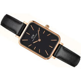 Buy Shop Daniel Wellington Quadro Sheffield Black Dial Black Leather Strap Watch For Women - DW00100435 USA Online