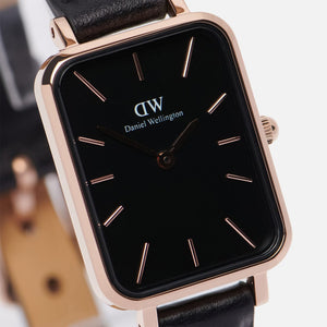 Buy Shop Daniel Wellington Quadro Sheffield Black Dial Black Leather Strap Watch For Women - DW00100435 USA Online