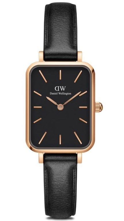 Buy Shop Daniel Wellington Quadro Sheffield Black Dial Black Leather Strap Watch For Women - DW00100435 USA Online