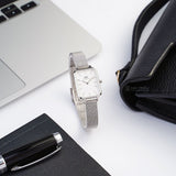 Buy Shop Daniel Wellington Quadro Sterling White Dial Silver Mesh Strap Watch For Women - DW00100438 USA Online