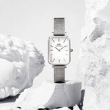Buy Shop Daniel Wellington Quadro Sterling White Dial Silver Mesh Strap Watch For Women - DW00100438 USA Online