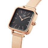 Buy Shop Daniel Wellington Quadro Studio Black Dial Rose Gold Mesh Strap Watch For Women - DW00100518 USA Online