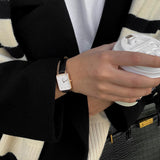 Buy Shop Daniel Wellington Quadro White Dial Black Leather Strap Watch For Women - DW00100434 USA Online