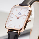 Buy Shop Daniel Wellington Quadro White Dial Black Leather Strap Watch For Women - DW00100434 USA Online