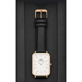 Buy Shop Daniel Wellington Quadro White Dial Black Leather Strap Watch For Women - DW00100450 USA Online