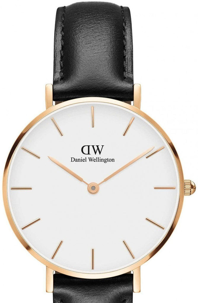 Buy Shop Daniel Wellington Petite Sheffield White Dial Black Leather Strap Watch For Women - DW00100174 USA Online