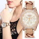 Buy Shop Fossil Riley White Dial Sand Leather Strap Watch for Women - ES3466 USA Online