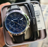 Buy Shop Fossil Grant Chronograph Blue Dial Black Leather Strap Watch for Men - FS4990 USA Online