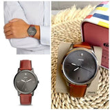 Buy Shop Fossil The Minimalist 3H Grey Dial Brown Leather Strap Watch for Men - FS5479 USA Online