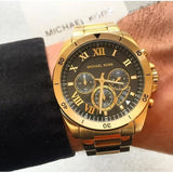 Buy Shop Michael Kors Brecken Chronograph Quartz Black Dial Gold Steel Strap Watch For Men - MK8481 USA Online