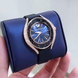 Buy Shop Swarovski Crystalline Aura Blue Dial Blue Leather Strap Watch for Women - 5519447 USA Online