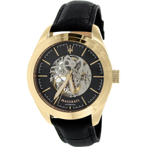 Buy Shop Maserati Traguardo Automatic Black Skeleton Dial Black Leather Strap Watch For Men - R8821112001 USA Online