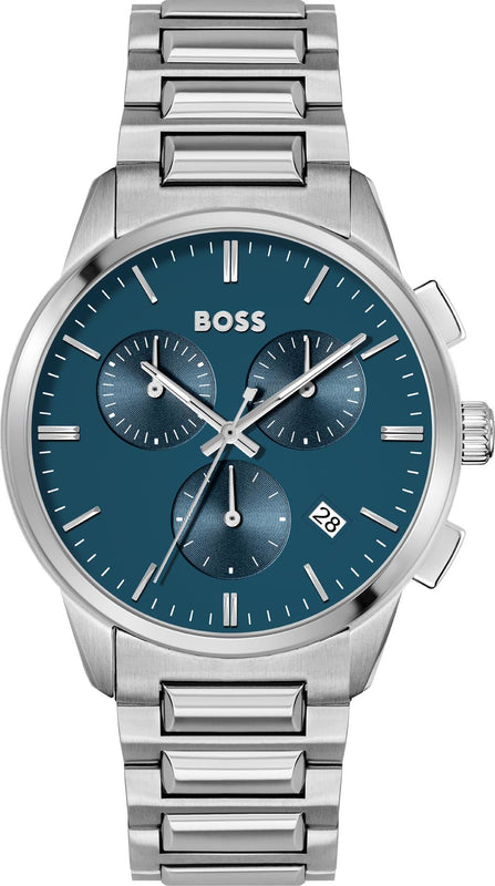 Buy Shop Hugo Boss Dapper Chronograph Blue Dial Silver Steel Strap Watch For Men - 1513927 USA Online