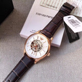 Buy Shop Emporio Armani Epoca White Skeletal Dial Black Leather Strap Watch For Men - AR2073 USA Online