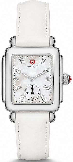Buy Shop Michele Deco Silver Dial White Leather Strap Watch For Women - MWW06V000012 USA Online