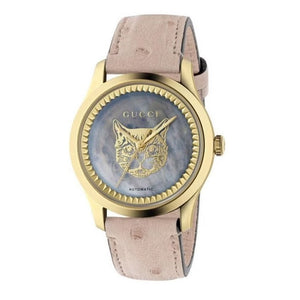 Buy Shop Gucci G Timeless Skeleton 16K Gold Mother of Pearl Dial Pink Leather Strap Watch For Women - YA1264110 USA Online