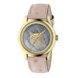 Gucci G Timeless Skeleton 16K Gold Mother of Pearl Dial Pink Leather Strap Watch For Women - YA1264110