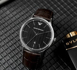 Emporio Armani Renato Quartz Black Dial Brown Leather Strap Watch For Men - AR11187