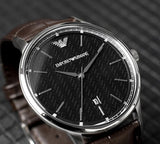 Emporio Armani Renato Quartz Black Dial Brown Leather Strap Watch For Men - AR11187