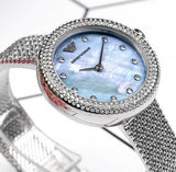 Emporio Armani Rosa Diamonds Mother of Pearl Blue Dial Silver Mesh Bracelet Watch For Women - AR11380