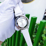 Buy Shop Michael Kors Averi Silver Dial White Leather Strap Watch for Women - MK2524 USA Online