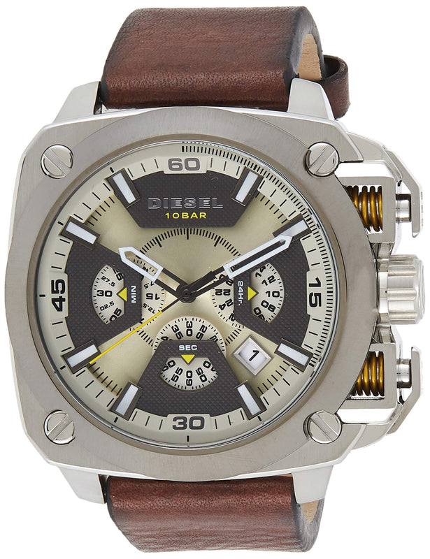 Buy Shop Diesel BAMF Chronograph Beige Dial Brown Leather Strap Watch For Men - DZ7343 USA Online
