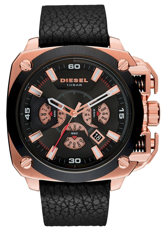 Buy Shop Diesel BAMF Chronograph Black Dial Black Leather Strap Watch For Men - DZ7346 USA Online