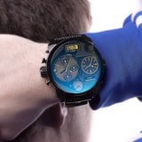 Buy Shop Diesel Big Daddy Blue Dial Black Leather Strap Watch For Men - DZ7127 USA Online