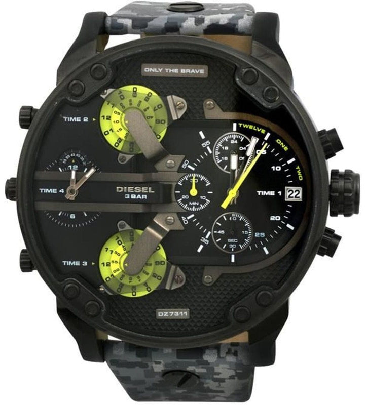 Buy Shop Diesel Big Daddy Chronograph Black Dial Black Leather Strap Watch For Men - DZ7311 USA Online