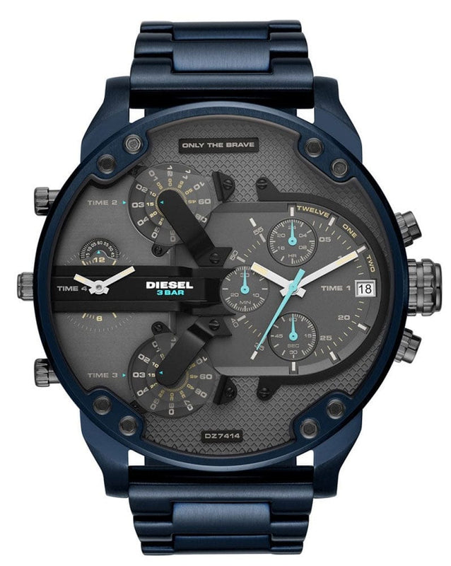 Buy Shop Diesel Daddy 2.0 Chronograph Grey Dial Blue Steel Strap Watch For Men - DZ7414 USA Online