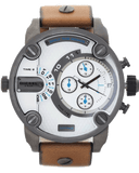 Buy Shop Diesel SBA Dual Time Chronograph White Dial Brown Leather Strap Watch For Men - DZ7269 USA Online
