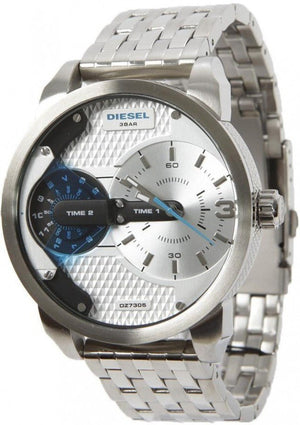 Buy Shop Diesel Mini Daddy Dual Time Silver Dial Stainless Steel Watch For Men - DZ7305 USA Online
