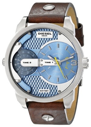 Buy Shop Diesel Mini Daddy LIght Blue Dial Brown Leather Strap Watch For Men - DZ7321 USA Online