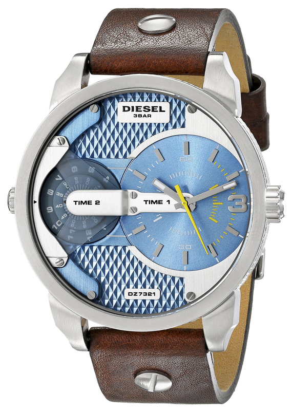 Buy Shop Diesel Mini Daddy LIght Blue Dial Brown Leather Strap Watch For Men - DZ7321 USA Online