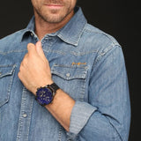 Buy Shop Diesel Little Daddy Blue Dial Black Leather Strap Watch For Men - DZ7257 USA Online