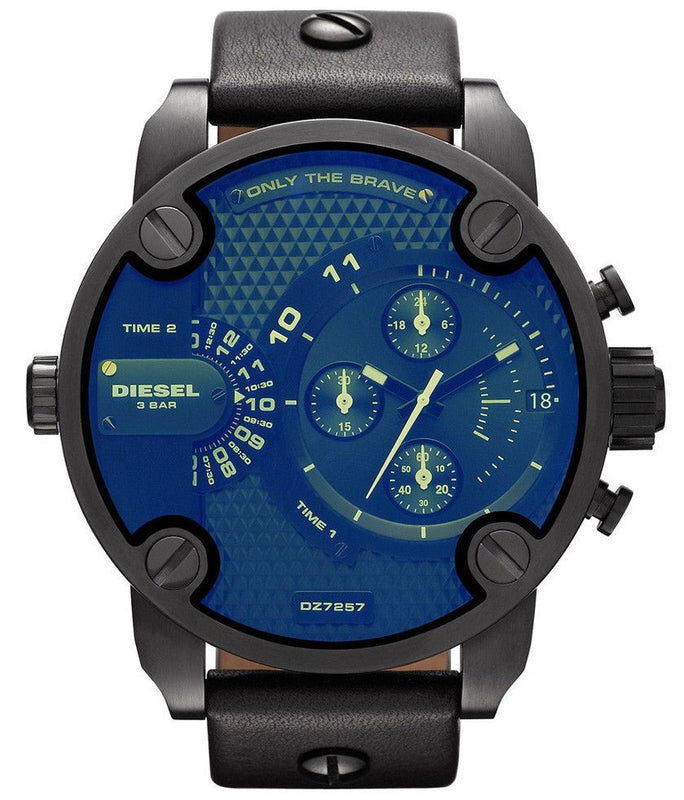 Buy Shop Diesel Little Daddy Blue Dial Black Leather Strap Watch For Men - DZ7257 USA Online
