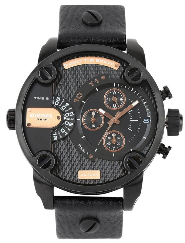 Buy Shop Diesel Little Daddy Chronograph Black Dial Black Leather Strap Watch For Men - DZ7291 USA Online