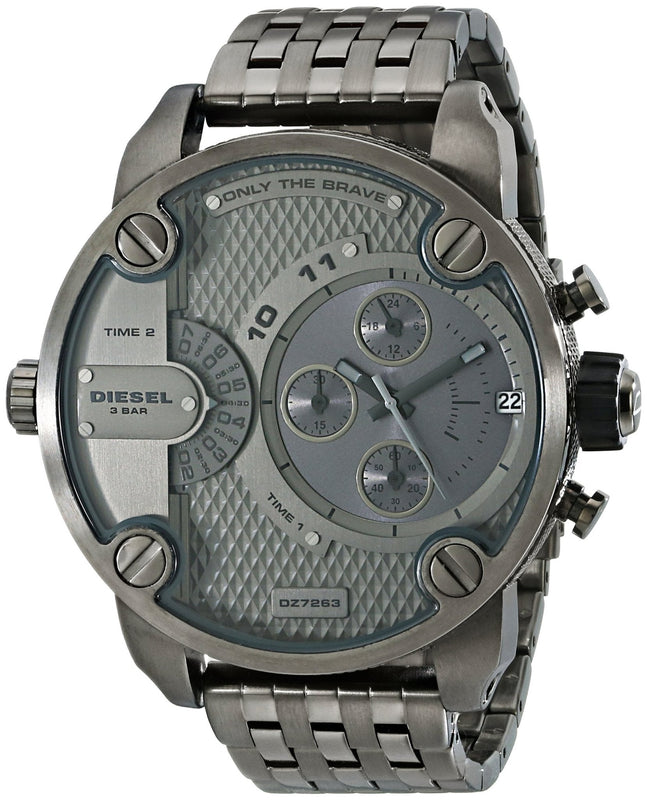 Buy Shop Diesel Little Daddy Dual Time Chronograph Grey Dial Stainless Steel Strap Watch For Men - DZ7263 USA Online