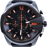 Buy Shop Diesel Mega Chief Chronograph Black Dial Black Leather Strap Watch For Men - DZ4291 USA Online