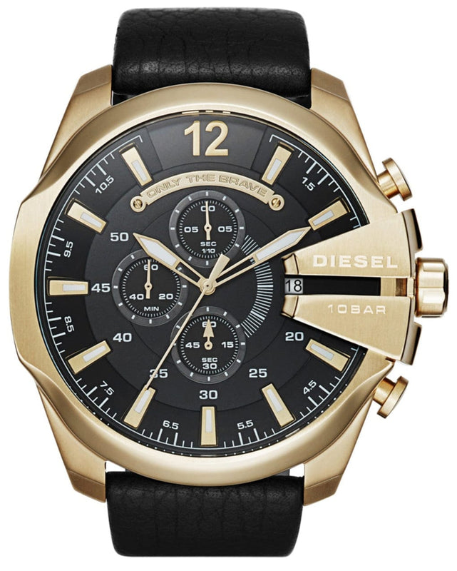 Buy Shop Diesel Mega Chief Chronograph Black Dial Black Leather Strap Watch For Men - DZ4344 USA Online