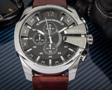 Buy Shop Diesel Mega Chief Chronograph Black Dial Brown Leather Strap Watch For Men - DZ4290 USA Online