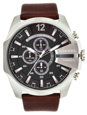 Buy Shop Diesel Mega Chief Chronograph Black Dial Brown Leather Strap Watch For Men - DZ4290 USA Online