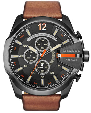 Buy Shop Diesel Mega Chief Chronograph Black Dial Brown Leather Strap Watch For Men - DZ4343 USA Online