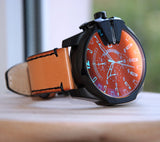 Diesel Mega Chief Chronograph Black Dial Brown Leather Strap Watch For Men - DZ4476
