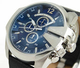 Buy Shop Diesel Mega Chief Chronograph Blue Dial Black Leather Strap Watch For Men - DZ4423 USA Online