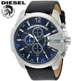 Buy Shop Diesel Mega Chief Chronograph Blue Dial Black Leather Strap Watch For Men - DZ4423 USA Online