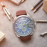 Buy Shop Diesel Mega Chief Chronograph Blue Dial Brown Leather Strap Watch For Men - DZ4281 USA Online