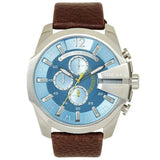 Buy Shop Diesel Mega Chief Chronograph Blue Dial Brown Leather Strap Watch For Men - DZ4281 USA Online