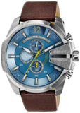 Buy Shop Diesel Mega Chief Chronograph Blue Dial Brown Leather Strap Watch For Men - DZ4281 USA Online